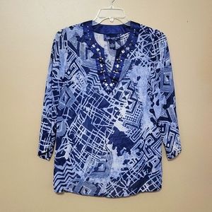 Susan Graver sheer 3/4 length sleeve top, 21 in pit/pit, very good condition